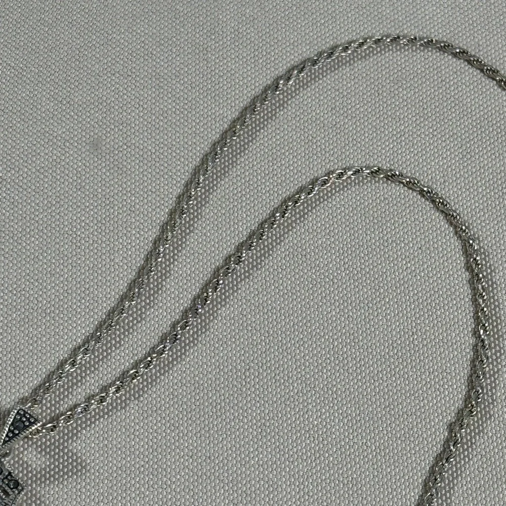 Sterling Silver Cross Necklace Marcasite Clear Crystal 18 in Italian Chain *FLAW